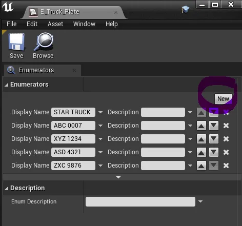 Add a new enumerator inside E_Truck_Plate with the new plate number or edit the existing one.